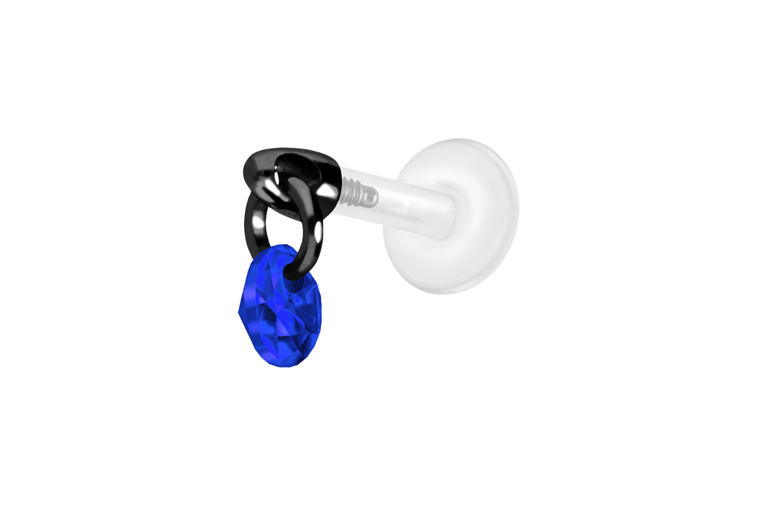 PTFE Labret Piercing mit Innengewinde + Titan-Aufsatz RUNDER KRISTALL